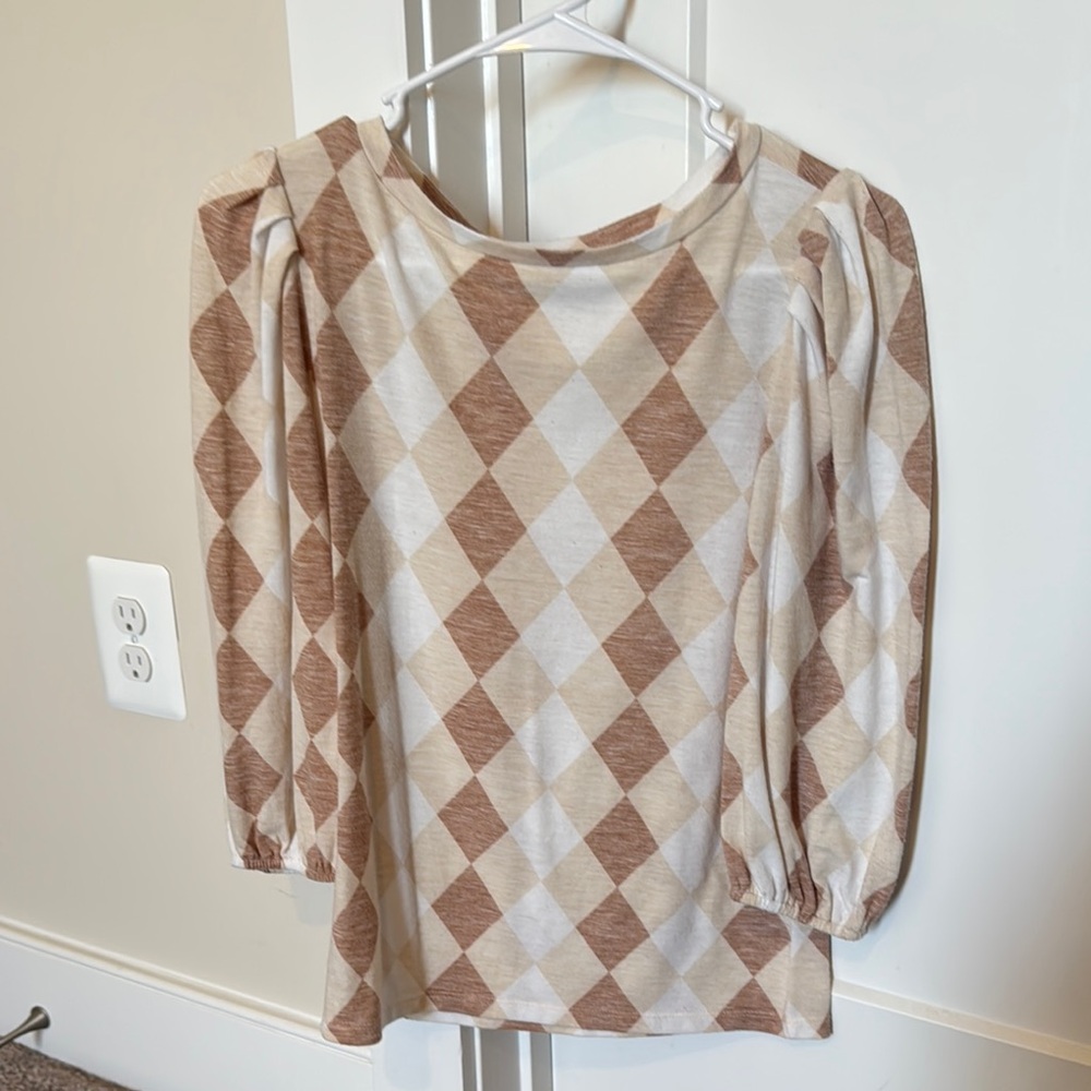Women's Beige and Brown Argyle Top